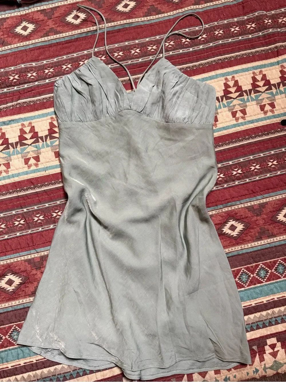 Princess Polly Sage Green Satin Slip Dress with Spaghetti Straps size 10
